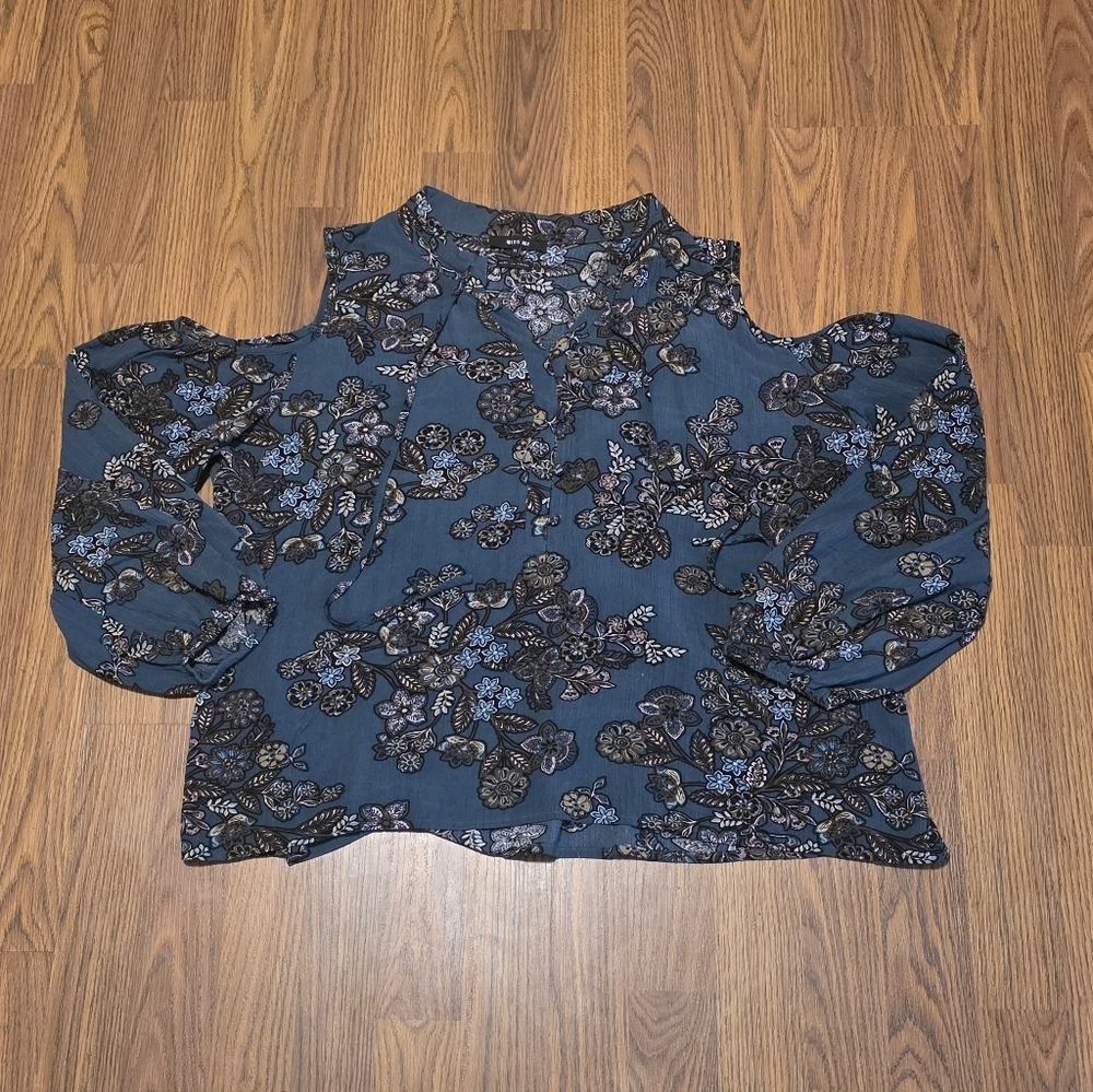 Miss Me Floral Cold Shoulder Blouse Blue Black Boho Western Women’s Size M C53